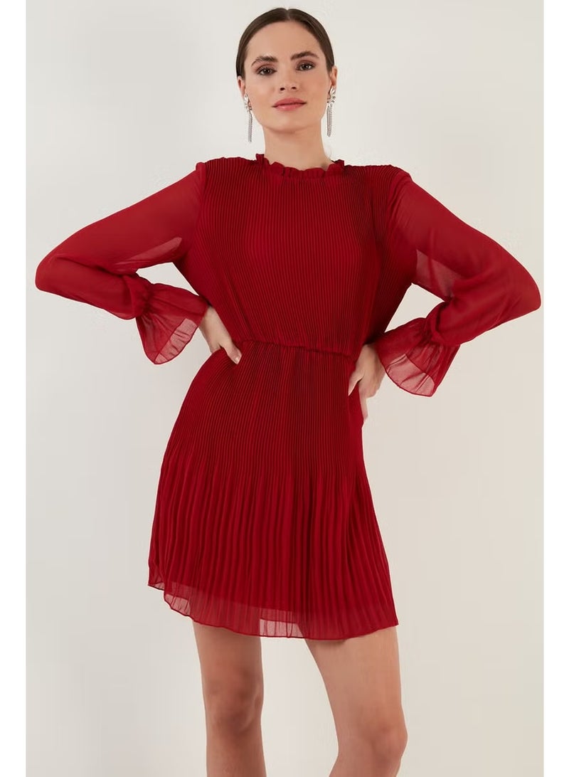 Lela Sleeve Detailed Pleated Chiffon Mini Dress Women's Dress 611SHN03 - Image 2